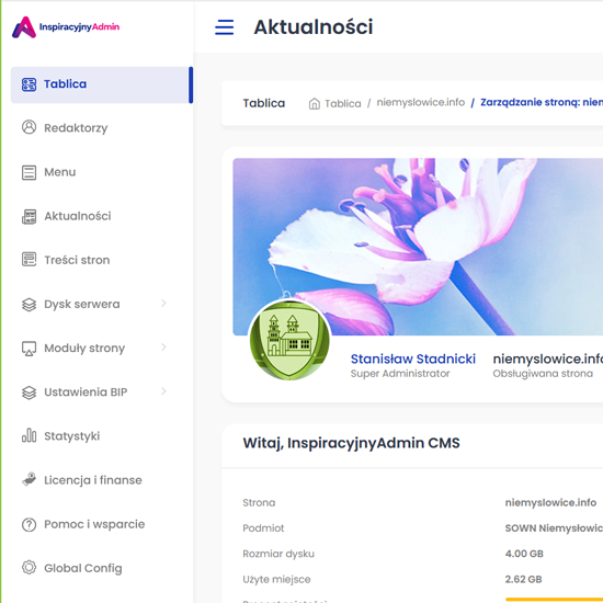 InspiracyjnyAdmin – autorski system CMS do zarządzania stroną internetową